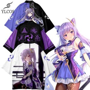 Game Genshin Impact Kimono Chifon Costume Kostium Keqing Cosplay Cloak dla unisex modny garnitur Y0903