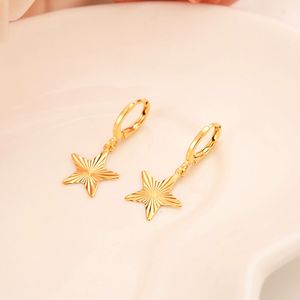 18 K Yellow Solid Gold GP Five-pointed star Dangle & Chandelier Earrings Women/Girl,Love Trendy Jewelry Middle Eastern starfish gift