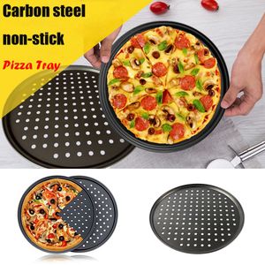 32cm non-stick tool round carbon steel punching pizza mold baking tray hot pizza pan non-stick coating