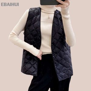 EBAIHUI Women's Thickened Vests White Diamond Plaid Autumn and Winter Down Jacket Vest V-neck Sleeveless Tops