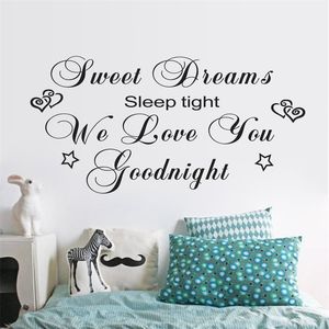 Characters "Dreams Love Goodnight" Wall Sticker Bedroom Removable wall stickers home decor decoracion vinylBlack 57*114CM 210420