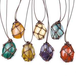 Natural Crystal Stone Rope Braided Handmade Pendant Necklaces With Chain For Women Girl Party Club Decor Energy Jewelry