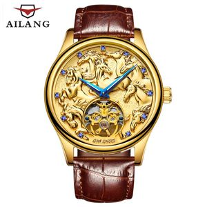 Relógios Automáticos China venda por atacado-Top China Dragon Horse Homens Assista Máquina Automática Impermeável Relógios De Pulso De Couro Real