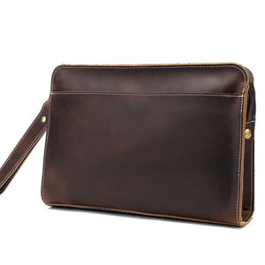 Men's Genuine Leather Clutch Bag Business Vintage Cowhide Handbag Man Wallets Hand Bags with Zipper