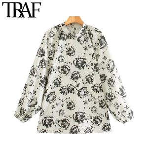 Women Fashion Floral Print Loose Blouses Vintage High Collar Long Sleeve Female Shirts Blusas Chic Tops 210507