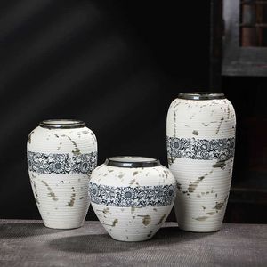 2020 Jingdezhen Ceramiczne Wazony Szorstki Ceramika Sucha Old Flower Pot Naklejka Duży Wazon do Dekoracji Domu Maison Akcesoria