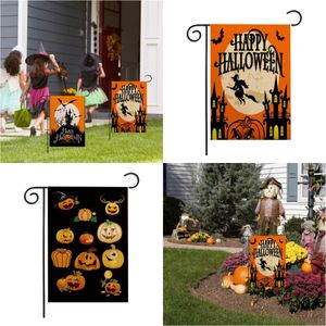 45x30 cm Decorazione di Halloween Lino Foglia d'acero Modello di zucca Bandiera da giardino Decorazione da patio Forniture per oggetti di scena per feste del Ringraziamento