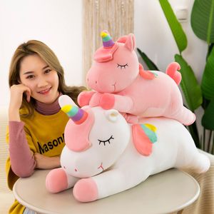 Stuffed Animal Plush Toys Large Lying Unicorn Doll Comfortable Pillow Children Gift Kawaii Unicornio for Kids Birthday 220304