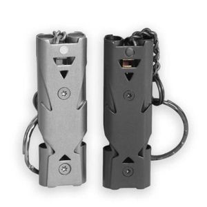 500st utomhusöverlevnad Whistle Double Pipe Whistle Rostfritt stållegering Keychain Cheerleading Emergency Multi Tool