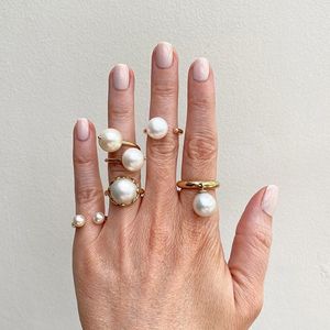 Mode Vergoldete Perle Ring Set Frauen Mädchen U-förmige Öffnung Einstellbare Größe Elegante Dame Stil für Party Hochzeit schmuck Geschenk