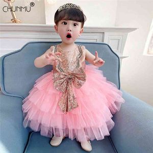 Infantil Baby Girl Dress Lace Tule Baptismo Vestidos para meninas 1º ano Aniversário Beading Pessoas Appliqued Party Roupas de casamento 210508