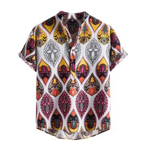 Men's Casual Shirts 2021 Vintage Clothes Men Hawaiian Print Short Sleeve Shirt Fashion Ethnic Summer Tops Blouse