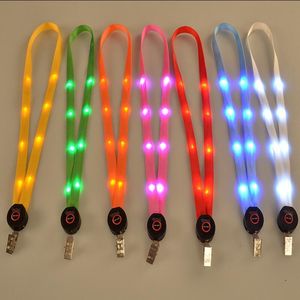 6 цвет светодиодный нейлон шеи ремешок ремешок мигающий светодиодный ожерелье ID карты подвесной висящий шнур веревка для мужчин женщин LX4656