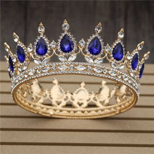 Vintage Yuvarlak Taç Kraliçe Kral Kristal Diadem Balo Tiaras Ve Taçlar Gelin Headdress Düğün Saç Takı Pageant Aksesuarları X0726