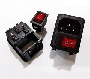 10A 250V Strömadapter, Rödljus Sockerbrytare IEC 320 C14 3Pin Man Inloppsuttagskontakt Plug / 10PCS