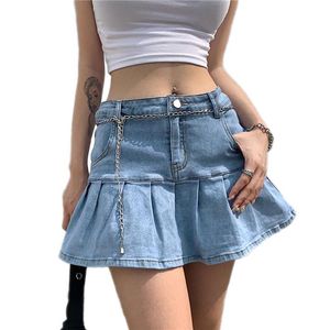 SKIRTS MINI MINI SAUTA MULHERES Y2K Girls plissous Ruffle Casual A Line Jean Short Denim