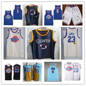 Men 2021 Movie Space Jam Tune Squad 6 James Jersey Basketball 1 Bugs 2 Daffy Duck 10 Lola Bunny TAZ 1/3 Tweety 22 Bill Murray 23 Michael Sticthed Shirts BLue White Black