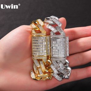 Uwin 20mm baguette prong kubanska länk halsband cz iced out chain hip hop mode smycken lyx bling vit guld kedja för gåva x0509