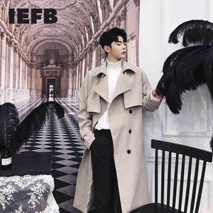 IEFB / Мужская одежда Урожай модная весенняя длинная длинная длина колена пальто корейский сыпучий повседневный длинный пальто пальто 9y1275 210524