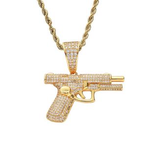 Pendant Necklaces Hip Hop Zircon Stone Paved Bling Iced Out Automatic Pistol Gun Pendants Necklace For Men Rapper Jewelry Gold Silver Co