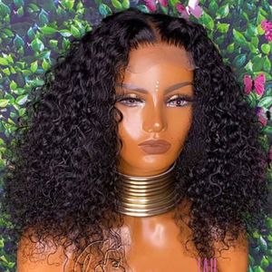 180 Density Blunt Short Bob Kinky Curly Synthetic Lace Front Wig For Black Women With Baby Hair Heat Resistant Fiber Pre plucked Glueless Daily Cosplay