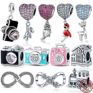 Hot 100% Real 925 Sterling Silver Family House Camera Coffee Cup Buty Urok Fit Original Design 3mm Bransoletka DIY Jewelry