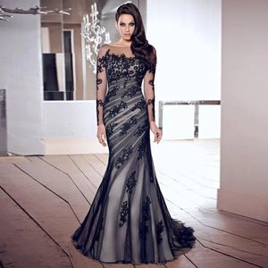 Charming Mermaid Mother Of The Bride Dresses Sheer Scoop Neck Long Sleeves Applique Pleats Tulle Mother Party Gowns 2021 On Sale CXX