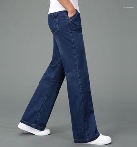 Mäns jeans mens lös passform flared byxor för män rakt bell botten byxa svart blå lång flare casual plus storlek 36 381