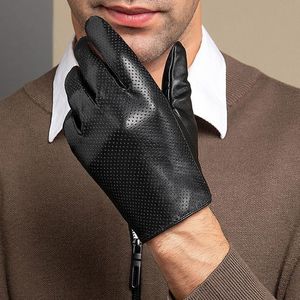 Five Fingers Gloves Spring Autumn Men Genuine Sheepskin Leather Breathable Thin Full Finger Outdoor Driving NR156