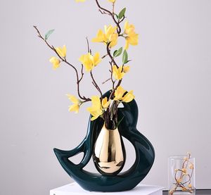 Creatieve hartvormige keramische vazen gouden drop vorm bloemen arrangement holle porselein vaas bloem invoegen moderne home decor