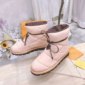 2022 Designer Pillow Ankle Boots Flat Down Shoes Designers Platform Boots Winter Print Falts Eiderdown Lace-up Snow Boot High Quality With Box 330