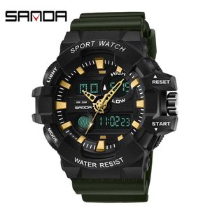 Sanda New Man Sports Militär Klockor Vattentät 30m Dual Display Quartz Mens Armbandsur Analog Watch For Män Relogio Masculino G1022