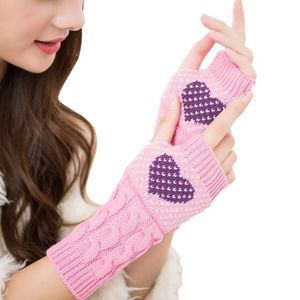 Rękawiczki bez palców Mrwender Christmas Women Half Finger Riittens Cute Heart Design Dzianin Woolen na zimę