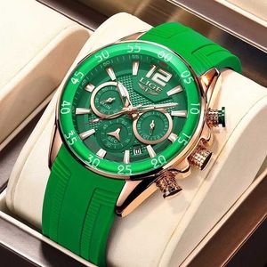 LIGE Mens Watches Green Silicone Chronograph Quartz Watch Luxury Sports Wristwatches 30M Waterproof Clock Male Relogio Masculino 210728