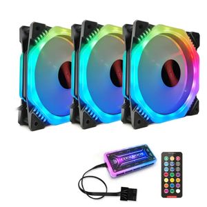 Coolmoon 3PCS 120 мм Многослойный с подсветкой Регулируемый вентилятор RGB Light Компьютерный чехол для ПК Охлаждение с пультом дистанционного управления