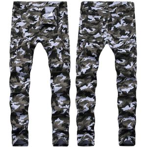 Hommes Skinny Jeans Camouflage Pant Army Green Slim Fit Casual Long Men's