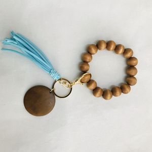 Hårsmycken 6 stilar Träarmband Keychain med tofsar Key DIY Wood Fiber Pandent Wood Bead Bangle Key dekorera mode