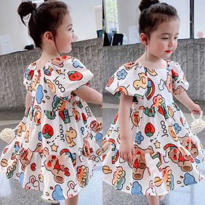 Girl Dress Summer Sweet Dress for Baby Girl Puff Sleeve Cartoon Dress Kids Children Clothes Toddler Gril Clothes 2-7years Old 210715
