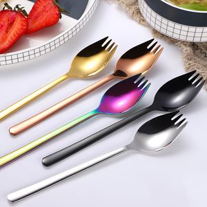 Stainless Steel Solid Color Fork Spoon Fruit Salad Forks Noodle Soup Spoons Western Food Tableware Kitchen Hotel Supplies BH5080 WLY