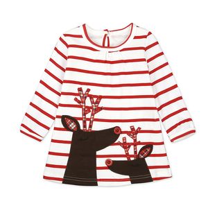 Christmas Deer Baby Kids Girl Dresses For s Year Autumn Long Sleeve Stripe 210429