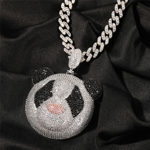 Collana con pendente a forma di panda del fumetto placcato in oro bianco 18 carati con collana da tennis con catena a corda