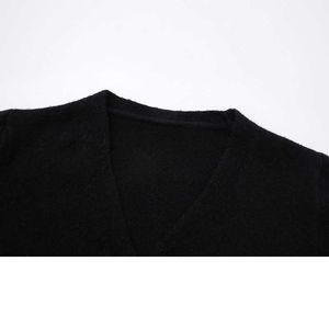 2021 Mulheres Outono Estilo Preppy Black Cardigans Cardigans Coreano Loose Harajuku V Pescoço Manga Longa Y2K Sweater Crop Tops Feminino Y0825