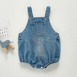 0-3Yrs Spring Autumn born Boys Girls Pocket Cowboy Braces Jumpsuits Clothes Baby Rompers Children 210429