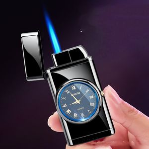 New Windproof LED Gold Watch Jet Lighter Refill Torch Turbo Gas Lighter Cigar Cigarette Metal Lighter Inflated Butane Gadgets Men Gift
