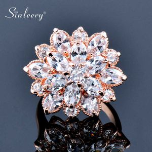 Sinleery Luksusowe Kryształowe Kwiat Pierścienie Dla Kobiet Wedding Engagement Rose Gold Silver Color Ring Rozmiar 67 8 9 10 JZ547 SSO X0715