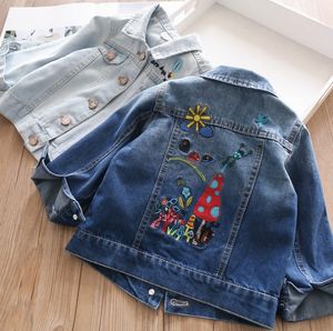 Güz Erkek Kız Tasarımcı Ceketler Moda Yaka Uzun Kollu Çocuklar Denim Ceket Ceket Mektup Çiçek Çocuk Rahat Dış Giyim Butik Giyim Tops S1530