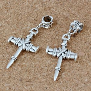 50pcs/lot Antiqued Silver Alloy Nail Cross Charm Pendants For Jewelry Making Bracelet Necklace DIY Accessories 20x47mm A-210a