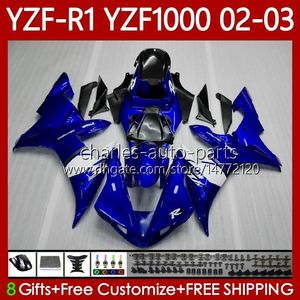 دراجة نارية الجسم ل Yamaha YZF-R1 YZF-1000 YZF R 1 1000 CC 00-03 هيكل السيارة 90no.0 YZF R1 1000CC YZFR1 02 03 00 01 YZF1000 2002 2003 2000 2001 OEM FALTINGS KIT مصنع الأزرق