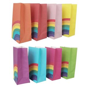 Gift Wrap Kraft Paper Bags For Cookie Bread Packing Square Bottom Mix Color Rainbow Design Oil Proof Food Kitchen Accessories