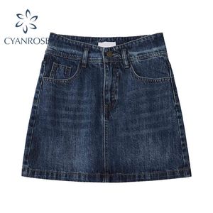 High Waist Crop Denim Skirts Women Summer Blue&White Washed A Line Skirt Female Streetwear Rok Party Club Bar Sexy Clothes 210417